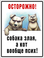 Табличка «Злая собака, а кот вообще псих»