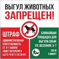 Табличка «Штраф за выгул животных»