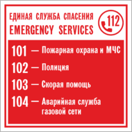 Знак «Телефоны экстренных служб 101, 102, 103, 104, 112»