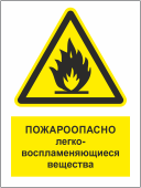 Табличка «Пожароопасно, легковоспламеняющиеся вещества»